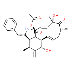 ChemSpider 2D Image | (3S,3aR,4S,6S,6aR,7E,10R,12S,13E,15S,15aR)-3-Benzyl-6,12-dihydroxy-4,10,12-trimethyl-5-methylene-1,11-dioxo-2,3,3a,4,5,6,6a,9,10,11,12,15-dodecahydro-1H-cycloundeca[d]isoindol-15-yl acetate | C30H37NO6