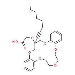 ChemSpider 2D Image | {[18-(1-Octyn-1-yl)-6,7,9,10,18,19-hexahydro-17H-dibenzo[b,k][1,4,7,10,13]pentaoxacyclohexadecin-18-yl]oxy}acetic acid | C29H36O8