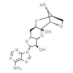 ChemSpider 2D Image | (1S,2R,4R,5R,6R,8R,10R,12R,15R)-6-(6-Amino-9H-purin-9-yl)-3,7,11,14-tetraoxatetracyclo[10.2.1.0~2,10~.0~4,8~]pentadecane-2,5,15-triol | C16H19N5O7