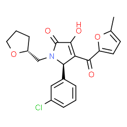 ChemSpider 2D Image | (5R)-5-(3-Chlorophenyl)-3-hydroxy-4-(5-methyl-2-furoyl)-1-[(2R)-tetrahydro-2-furanylmethyl]-1,5-dihydro-2H-pyrrol-2-one | C21H20ClNO5