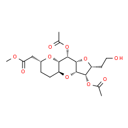 ChemSpider 2D Image | Methyl [(2R,3S,3aR,4aS,7R,8aS,9S,9aR)-3,9-diacetoxy-2-(2-hydroxyethyl)decahydrofuro[3,2-b]pyrano[2,3-e]pyran-7-yl]acetate | C19H28O10