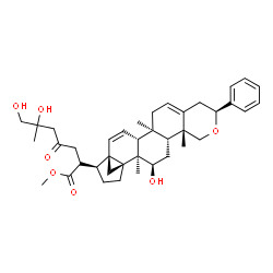 ChemSpider 2D Image | Methyl (2S)-6,7-dihydroxy-2-[(1S,2R,3R,5R,6R,9S,14S,15R,18S,19S)-3-hydroxy-2,6,14-trimethyl-9-phenyl-8-oxahexacyclo[16.3.1.0~1,18~.0~2,15~.0~5,14~.0~6,11~]docosa-11,16-dien-19-yl]-6-methyl-4-oxoheptan
oate | C39H52O7