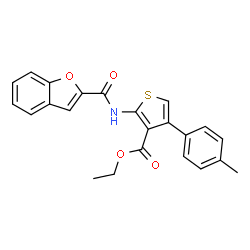 ChemSpider 2D Image | Ethyl 2-[(1-benzofuran-2-ylcarbonyl)amino]-4-(4-methylphenyl)-3-thiophenecarboxylate | C23H19NO4S