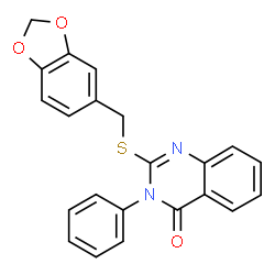 ChemSpider 2D Image | 2-[(1,3-Benzodioxol-5-ylmethyl)sulfanyl]-3-phenyl-4(3H)-quinazolinone | C22H16N2O3S