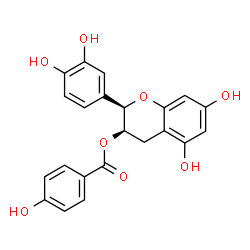 ChemSpider 2D Image | (2R,3R)-2-(3,4-Dihydroxyphenyl)-5,7-dihydroxy-3,4-dihydro-2H-chromen-3-yl 4-hydroxybenzoate | C22H18O8