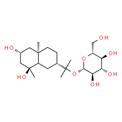ChemSpider 2D Image | 2-[(2S,4aR,6R,8S)-6,8-Dihydroxy-4a,8-dimethyldecahydro-2-naphthalenyl]-2-propanyl beta-D-glucopyranoside | C21H38O8