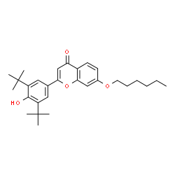 ChemSpider 2D Image | 7-(Hexyloxy)-2-[4-hydroxy-3,5-bis(2-methyl-2-propanyl)phenyl]-4H-chromen-4-one | C29H38O4