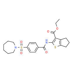 ChemSpider 2D Image | Ethyl 2-{[4-(1-azepanylsulfonyl)benzoyl]amino}-5,6-dihydro-4H-cyclopenta[b]thiophene-3-carboxylate | C23H28N2O5S2
