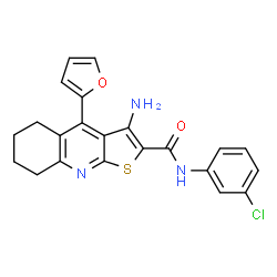 ChemSpider 2D Image | 3-Amino-N-(3-chlorophenyl)-4-(2-furyl)-5,6,7,8-tetrahydrothieno[2,3-b]quinoline-2-carboxamide | C22H18ClN3O2S