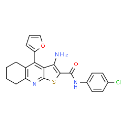 ChemSpider 2D Image | 3-Amino-N-(4-chlorophenyl)-4-(2-furyl)-5,6,7,8-tetrahydrothieno[2,3-b]quinoline-2-carboxamide | C22H18ClN3O2S
