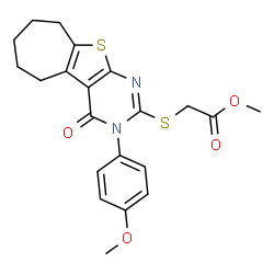 ChemSpider 2D Image | Methyl {[3-(4-methoxyphenyl)-4-oxo-3,5,6,7,8,9-hexahydro-4H-cyclohepta[4,5]thieno[2,3-d]pyrimidin-2-yl]sulfanyl}acetate | C21H22N2O4S2
