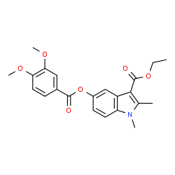 ChemSpider 2D Image | Ethyl 5-[(3,4-dimethoxybenzoyl)oxy]-1,2-dimethyl-1H-indole-3-carboxylate | C22H23NO6