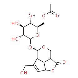 ChemSpider 2D Image | (5S)-4-(Hydroxymethyl)-1-oxo-2a,4a,5,7b-tetrahydro-1H-2,6-dioxacyclopenta[cd]inden-5-yl 6-O-acetyl-D-glucopyranoside | C18H22O11
