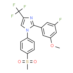 ChemSpider 2D Image | 2-(3-Fluoro-5-methoxyphenyl)-1-[4-(methylsulfonyl)phenyl]-4-(trifluoromethyl)-1H-imidazole | C18H14F4N2O3S