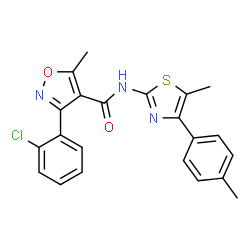 ChemSpider 2D Image | 3-(2-Chlorophenyl)-5-methyl-N-[5-methyl-4-(4-methylphenyl)-1,3-thiazol-2-yl]-1,2-oxazole-4-carboxamide | C22H18ClN3O2S