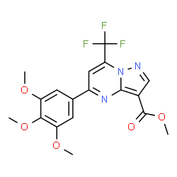 ChemSpider 2D Image | Methyl 7-(trifluoromethyl)-5-(3,4,5-trimethoxyphenyl)pyrazolo[1,5-a]pyrimidine-3-carboxylate | C18H16F3N3O5