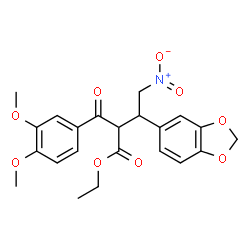 ChemSpider 2D Image | Ethyl 3-(1,3-benzodioxol-5-yl)-2-(3,4-dimethoxybenzoyl)-4-nitrobutanoate | C22H23NO9