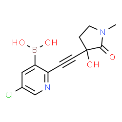 ChemSpider 2D Image | {5-Chloro-2-[(3-hydroxy-1-methyl-2-oxo-3-pyrrolidinyl)ethynyl]-3-pyridinyl}boronic acid | C12H12BClN2O4