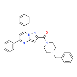 ChemSpider 2D Image | (4-Benzyl-1-piperazinyl)(5,7-diphenylpyrazolo[1,5-a]pyrimidin-2-yl)methanone | C30H27N5O