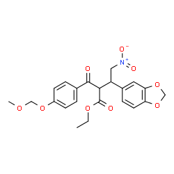 ChemSpider 2D Image | Ethyl 3-(1,3-benzodioxol-5-yl)-2-[4-(methoxymethoxy)benzoyl]-4-nitrobutanoate | C22H23NO9