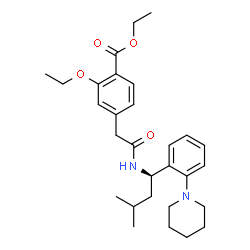 ChemSpider 2D Image | Ethyl 2-ethoxy-4-[2-({(1R)-3-methyl-1-[2-(1-piperidinyl)phenyl]butyl}amino)-2-oxoethyl]benzoate | C29H40N2O4