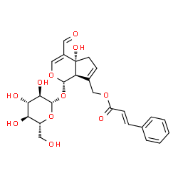 ChemSpider 2D Image | [(1S,4aR,7aR)-4-Formyl-1-(beta-D-glucopyranosyloxy)-4a-hydroxy-1,4a,5,7a-tetrahydrocyclopenta[c]pyran-7-yl]methyl (2E)-3-phenylacrylate | C25H28O11