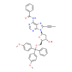 ChemSpider 2D Image | N-Benzoyl-5'-O-[bis(4-methoxyphenyl)(phenyl)methyl]-2'-deoxy-8-(1-propyn-1-yl)adenosine | C41H37N5O6
