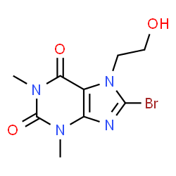 ChemSpider 2D Image | 8-Bromo-7-(2-hydroxyethyl)-1,3-dimethyl-3,7-dihydro-1H-purine-2,6-dione | C9H11BrN4O3