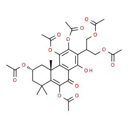 ChemSpider 2D Image | (2alpha)-14-Hydroxy-7-oxoabieta-5,8,11,13-tetraene-2,6,11,12,16,17-hexayl hexaacetate | C32H38O14