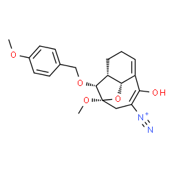 ChemSpider 2D Image | (1S,9R,10R,12R)-4-Hydroxy-1-methoxy-12-[(4-methoxybenzyl)oxy]-11-oxatricyclo[7.2.1.0~5,10~]dodeca-3,5-diene-3-diazonium | C20H23N2O5