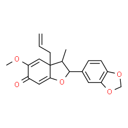 ChemSpider 2D Image | 3a-Allyl-2-(1,3-benzodioxol-5-yl)-5-methoxy-3-methyl-3,3a-dihydro-1-benzofuran-6(2H)-one | C20H20O5
