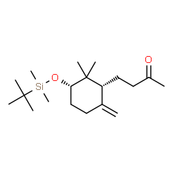 ChemSpider 2D Image | 4-[(1R,3S)-3-{[Dimethyl(2-methyl-2-propanyl)silyl]oxy}-2,2-dimethyl-6-methylenecyclohexyl]-2-butanone | C19H36O2Si