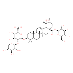 ChemSpider 2D Image | 1-O-[(3beta,5xi,9xi)-3-{[2-O-(alpha-L-Arabinopyranosyl)-beta-D-glucopyranuronosyl]oxy}-19-hydroxy-28-oxours-12-en-28-yl]-beta-D-glucopyranose | C47H74O19