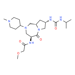 ChemSpider 2D Image | N-[(4S,8S,9aS)-8-[(Isopropylcarbamoyl)amino]-2-(1-methyl-4-piperidinyl)-5-oxooctahydro-1H-pyrrolo[1,2-a][1,4]diazepin-4-yl]-2-methoxyacetamide | C21H38N6O4