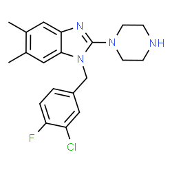 ChemSpider 2D Image | 1-(3-Chloro-4-fluorobenzyl)-5,6-dimethyl-2-(1-piperazinyl)-1H-benzimidazole | C20H22ClFN4