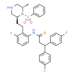 ChemSpider 2D Image | N-(3-Fluoro-2-{2-[(2S,6S)-6-methyl-1-(phenylsulfonyl)-2-piperazinyl]ethyl}phenyl)-3,3-bis(4-fluorophenyl)propanamide | C34H34F3N3O3S