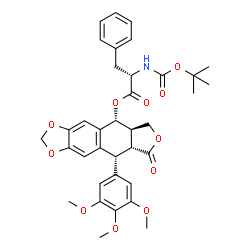 ChemSpider 2D Image | (5R,5aR,8aR,9R)-8-Oxo-9-(3,4,5-trimethoxyphenyl)-5,5a,6,8,8a,9-hexahydrofuro[3',4':6,7]naphtho[2,3-d][1,3]dioxol-5-yl N-{[(2-methyl-2-propanyl)oxy]carbonyl}-L-phenylalaninate | C36H39NO11