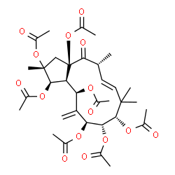 ChemSpider 2D Image | (1R,2R,3aR,5R,6E,9S,10S,11S,13R,13aS)-2,5,8,8-Tetramethyl-12-methylene-4-oxo-1,2,3,4,5,8,9,10,11,12,13,13a-dodecahydro-3aH-cyclopenta[12]annulene-1,2,3a,9,10,11,13-heptayl heptaacetate | C34H46O15