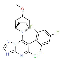 ChemSpider 2D Image | 5-Chloro-7-[(3-exo)-3-methoxy-8-azabicyclo[3.2.1]oct-8-yl]-6-(2,4,6-trifluorophenyl)[1,2,4]triazolo[1,5-a]pyrimidine | C19H17ClF3N5O