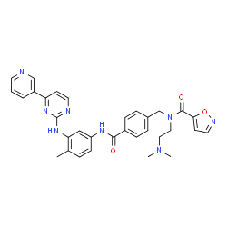 ChemSpider 2D Image | N-[2-(Dimethylamino)ethyl]-N-{4-[(4-methyl-3-{[4-(3-pyridinyl)-2-pyrimidinyl]amino}phenyl)carbamoyl]benzyl}-1,2-oxazole-5-carboxamide | C32H32N8O3