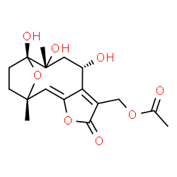 ChemSpider 2D Image | [(1S,2Z,8S,10R,11R)-8,10,11-Trihydroxy-1,10-dimethyl-5-oxo-4,14-dioxatricyclo[9.2.1.0~3,7~]tetradeca-2,6-dien-6-yl]methyl acetate | C17H22O8