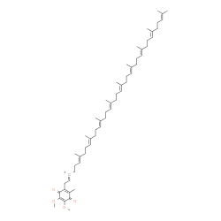 ChemSpider 2D Image | 2-[(2E,6E,10E,14E,18E,22E,26E,30E,34E)-3,7,11,15,19,23,27,31,35,39-Decamethyl(3-~14~C)-2,6,10,14,18,22,26,30,34,38-tetracontadecaen-1-yl]-5,6-dimethoxy-3-methyl-1,4-benzoquinone | C5814CH90O4