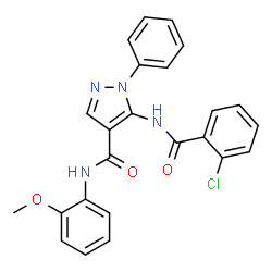ChemSpider 2D Image | 5-[(2-Chlorobenzoyl)amino]-N-(2-methoxyphenyl)-1-phenyl-1H-pyrazole-4-carboxamide | C24H19ClN4O3