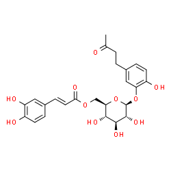 ChemSpider 2D Image | 2-Hydroxy-5-(3-oxobutyl)phenyl 6-O-[(2E)-3-(3,4-dihydroxyphenyl)-2-propenoyl]-beta-D-glucopyranoside | C25H28O11