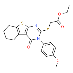 ChemSpider 2D Image | Ethyl {[3-(4-methoxyphenyl)-4-oxo-3,4,5,6,7,8-hexahydro[1]benzothieno[2,3-d]pyrimidin-2-yl]sulfanyl}acetate | C21H22N2O4S2