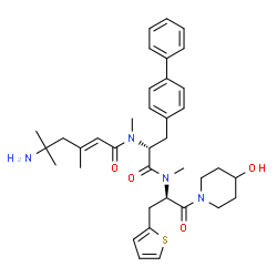ChemSpider 2D Image | (2E)-5-Amino-N-[(2R)-3-(4-biphenylyl)-1-{[(2R)-1-(4-hydroxy-1-piperidinyl)-1-oxo-3-(2-thienyl)-2-propanyl](methyl)amino}-1-oxo-2-propanyl]-N,3,5-trimethyl-2-hexenamide | C37H48N4O4S