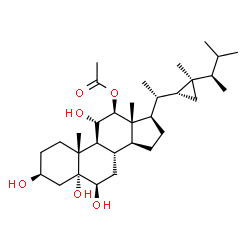 ChemSpider 2D Image | (3beta,5alpha,6beta,11alpha,12beta)-3,5,6,11-Tetrahydroxygorgostan-12-yl acetate | C32H54O6