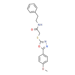 ChemSpider 2D Image | 2-{[5-(4-Methoxyphenyl)-1,3,4-oxadiazol-2-yl]sulfanyl}-N-(2-phenylethyl)acetamide | C19H19N3O3S