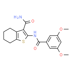 ChemSpider 2D Image | 2-[(3,5-Dimethoxybenzoyl)amino]-4,5,6,7-tetrahydro-1-benzothiophene-3-carboxamide | C18H20N2O4S