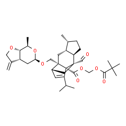 ChemSpider 2D Image | [(2,2-Dimethylpropanoyl)oxy]methyl (1R,2S,4R,5R,8R,9S,11R)-9-formyl-13-isopropyl-5-methyl-2-({[(3aR,5R,7R,7aS)-7-methyl-3-methylenehexahydro-2H-furo[2,3-c]pyran-5-yl]oxy}methyl)tetracyclo[7.4.0.0~2,11
~.0~4,8~]tridec-12-ene-1-carboxylate | C35H50O8